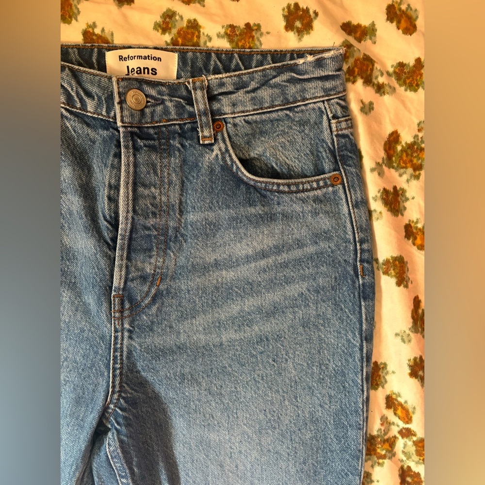 Reformation Cynthia High Rise Straight Jeans Button Fly Colorado Wash Size 26 - Picture 6 of 16